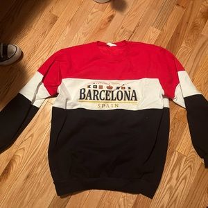 Red white and blue striped Barcelona crew neck sweatshirt